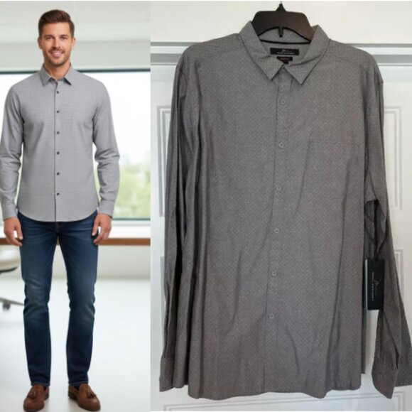 NWT Marc Anthony Gray 100% Cotton Textured Fabric Slim-Fit Button-Down Shirt, XL - Picture 1 of 7